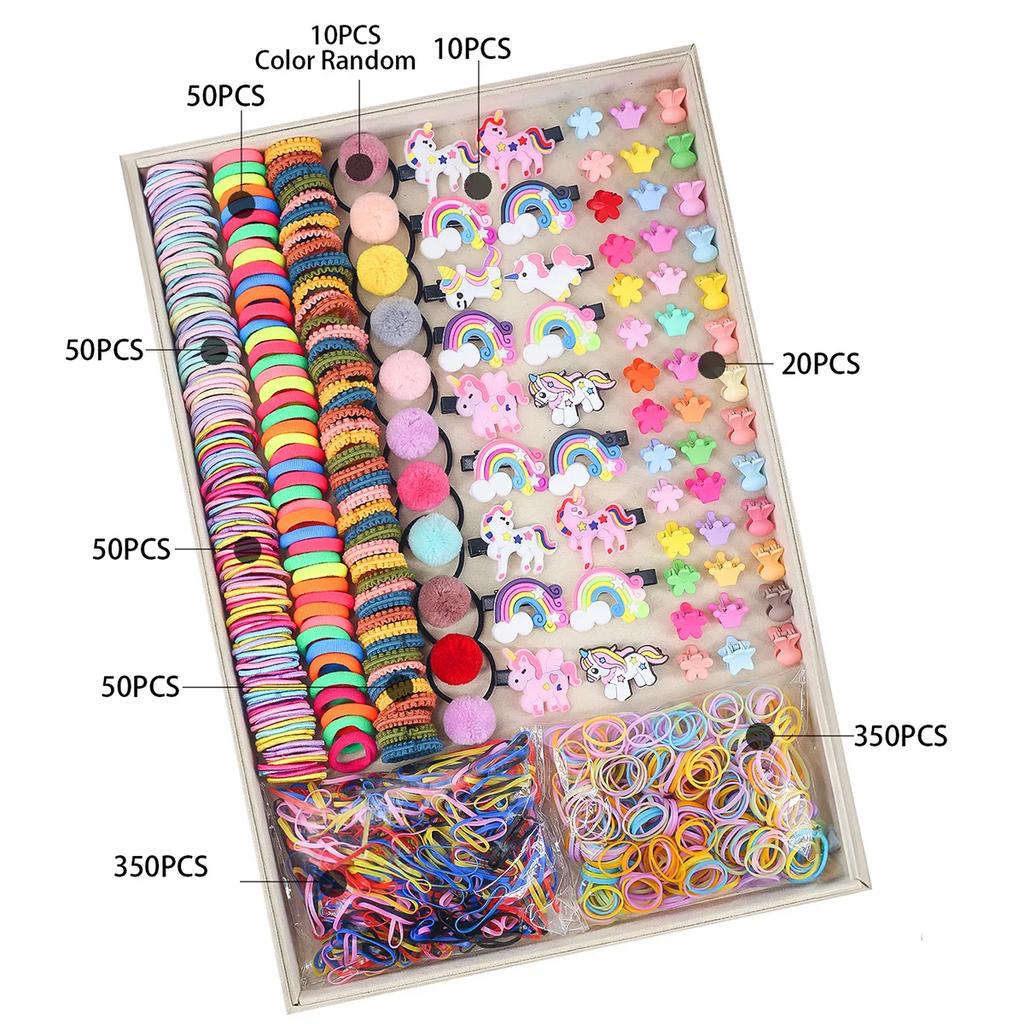 780-1800Pcs Girls Colorful Hair Bands Set Nylon Elastic Rubber Band Satin Children Ponytail Holder Kids Styling Tools
