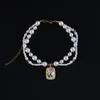Faux Pearl Pet Collar for Dogs Cats Double-layer Beaded Necklace with Enamel Pendant for Pet Dress-up Jewelry Accessories