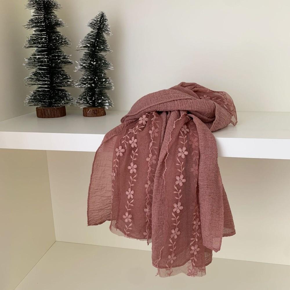 Cotton Linen Lace Patchwork Scarf Long Shawl and Wrap Fashion Thin Gauze Scarf  for Women