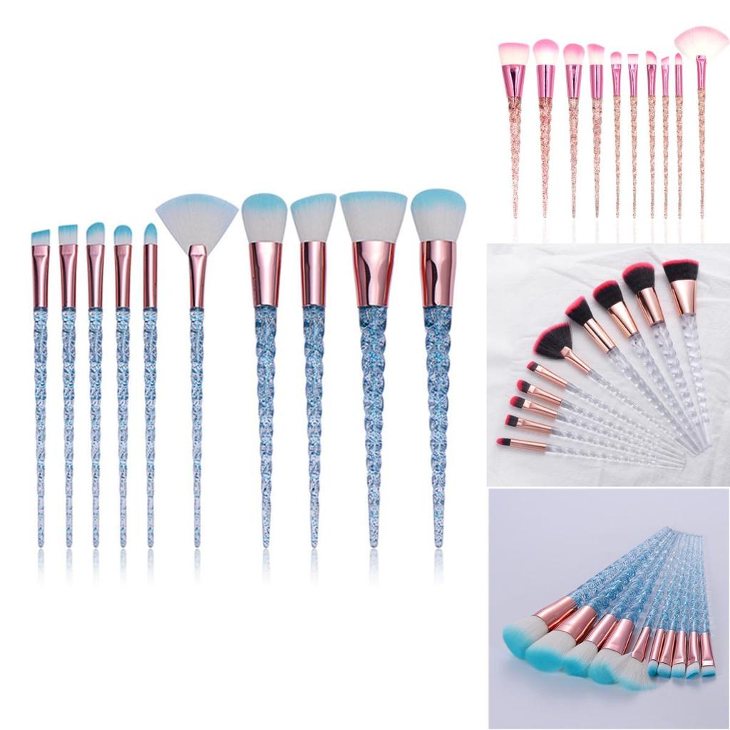 Unicorn Makeup Brush Set With Transparent Glitter Spiral Design For Makeup Enthusiasts