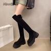 Suede Brown Women's Thigh High Boots Height Increasing Anti-slip High Heel Vintage Over-the-Knee Boots for Women Botas Mujer