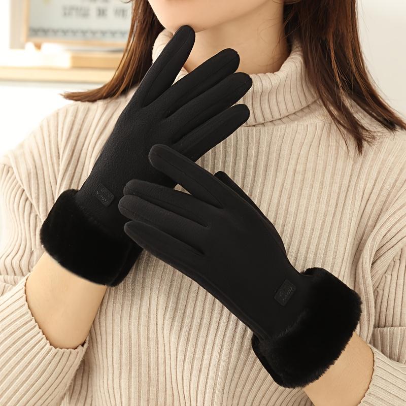 1 PAIR Ladies Winter Touch Gloves with Plush Lining, Thick Thermal Gloves, Durable Polyester