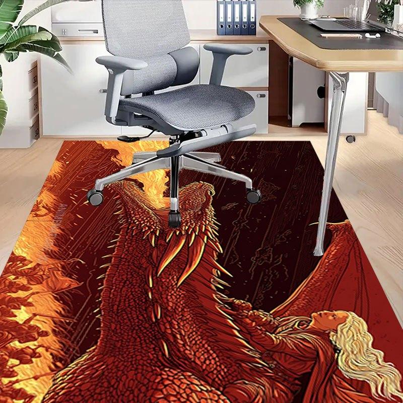 1pc Fire and Blood Office Carpet Chair Mats, Home Decor Mat Fantasy Theme Mat Durable Mat, Dragon Decor,Suitable for Fantasy Theme Lovers