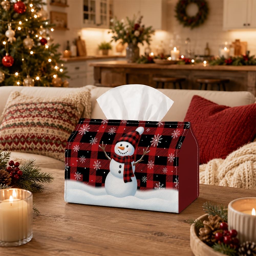 1pc Christmas Classic Winter Wonderland Tissue Box-Snowman Figure Snowy Sky,Durable Napkin Organizer for Car,Kitchen,Dining,Home Decor-Decorative Tabl
