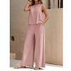 Women's Sleeveless Vest and Trousers Two Piece Set Solid Color Two Piece Round Neck Top Pants Suit Casual Set Vacation