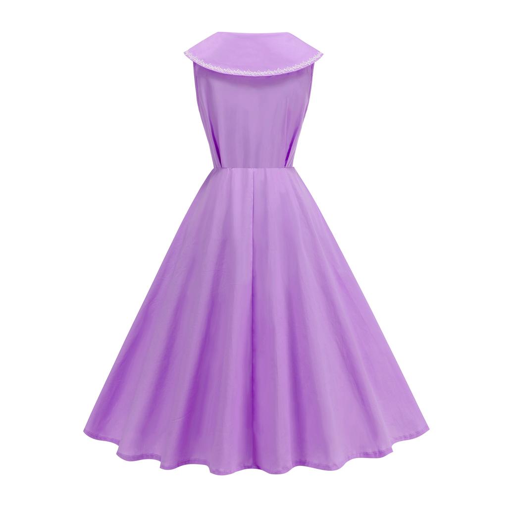 Women's Fashion Party Solid-Color Short-Sleeve Collared Bow Casual Dress For Summer