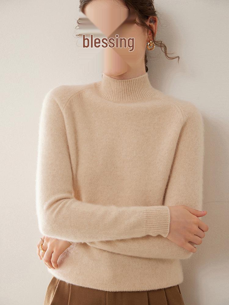 Women's Pure Cashmere Loose Fit Turtleneck Sweater, Solid Color, Thickened Base Layer for Autumn and Winter