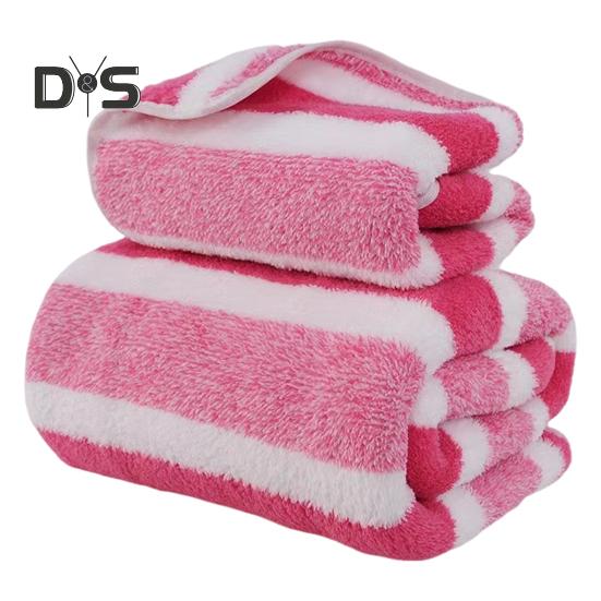 Coral Fleece Towel Set Striped Absorbent Bath Towel Lint Free Fade Resistant Towel Shower Wrap for Spa Poolside Daily Use