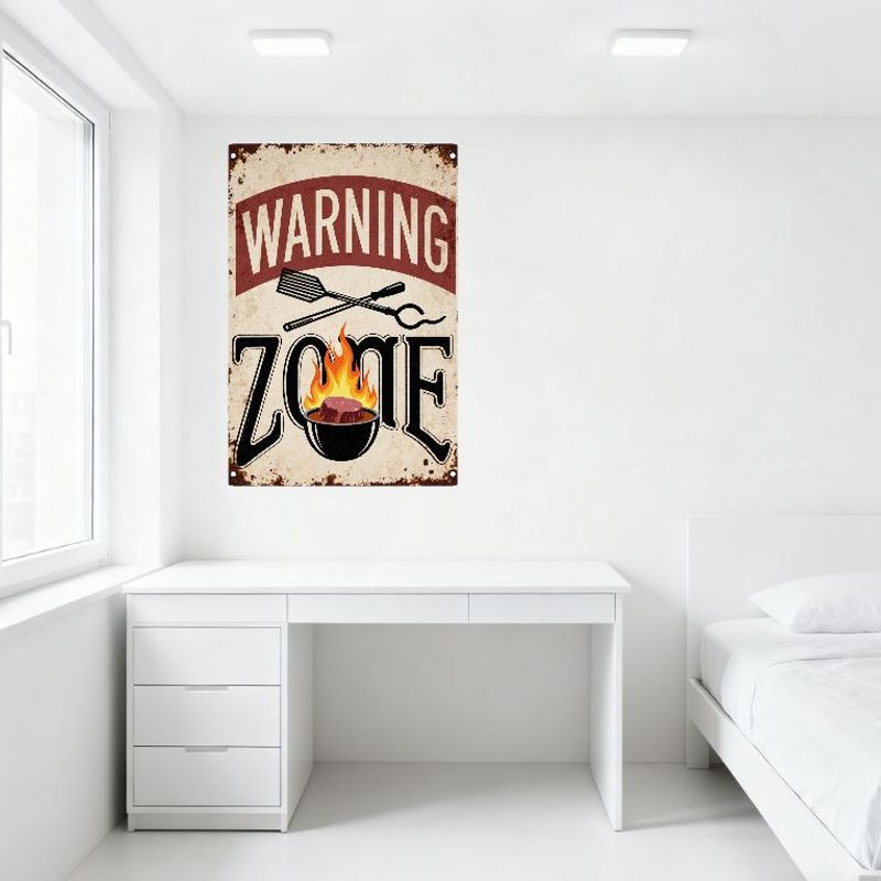 Vintage Barbecue Warning Zone Metal Tin Sign Distressed Rusty Cooking Spatula Tongs Pot Steak Flame Art Retro Wall Decor for Kit