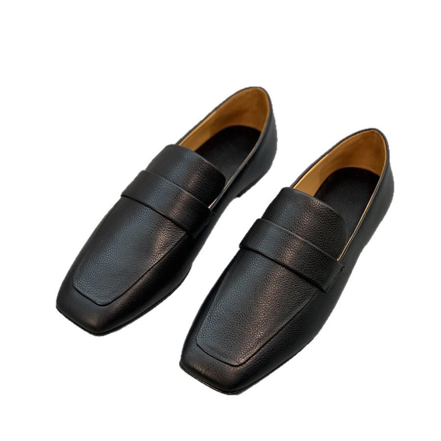 Britischer Stil quadratischer Kopf ein Pedal Pendler Loafer Lederschuhe Damen 2025 schlicht und bequem vielseitig flacher Absatz Einzelne Schuhe Freizeitschuhe