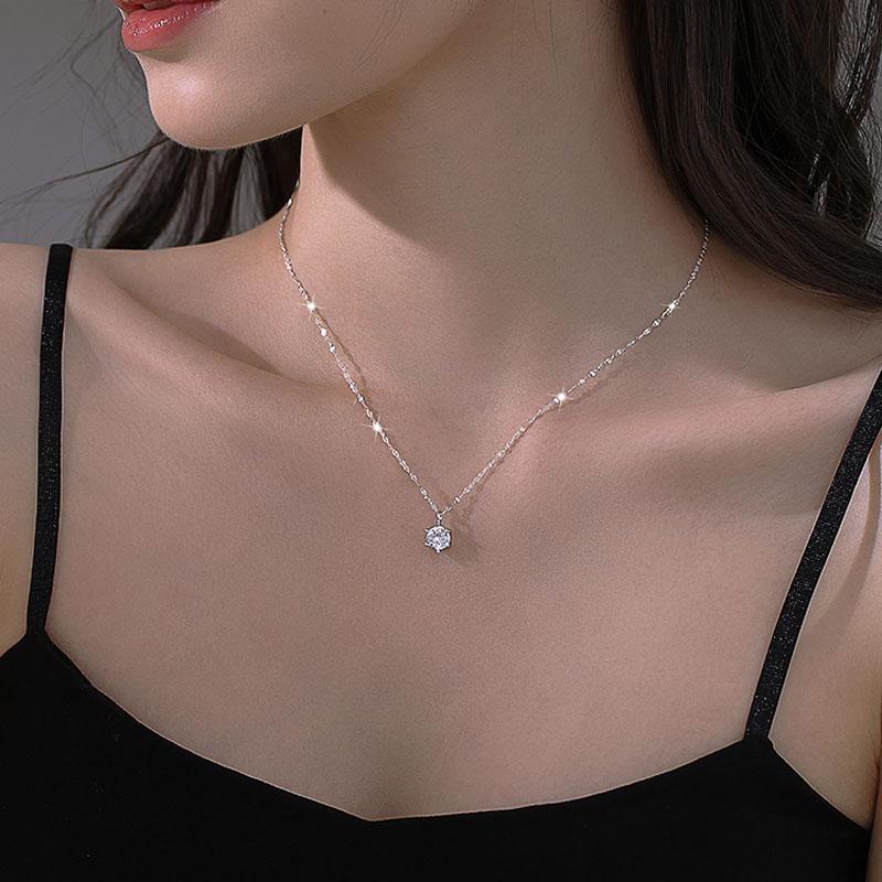 925 Sterling Silber AAA Zirkon Choker Halsketten Einfache Shiny Diamant CZ Anhänger Für Frauen Edlen Schmuck