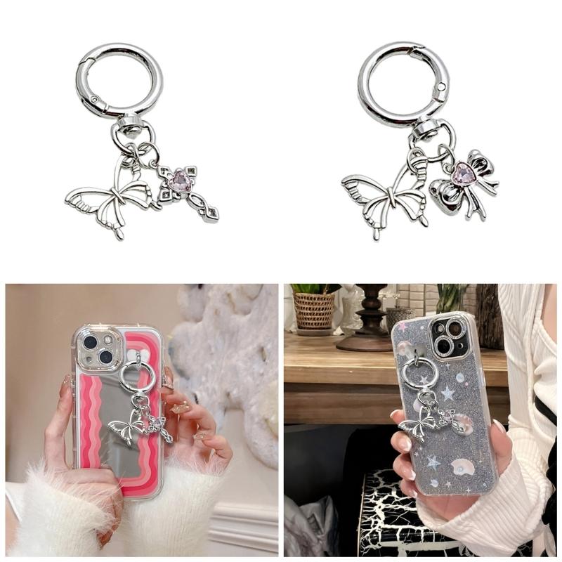 Elegant Alloy Butterfly Bows Charm Phone Charm Women's Accessory Bag Pendant Handbag Ornament Keyring for Ladies