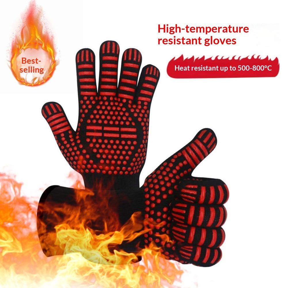 Hitzebeständige und hitzebeständige Grillhandschuhe mit fünf Fingern, wärmeisolierend, mikrowellengeeignet, mit Silikonbeschichtung.