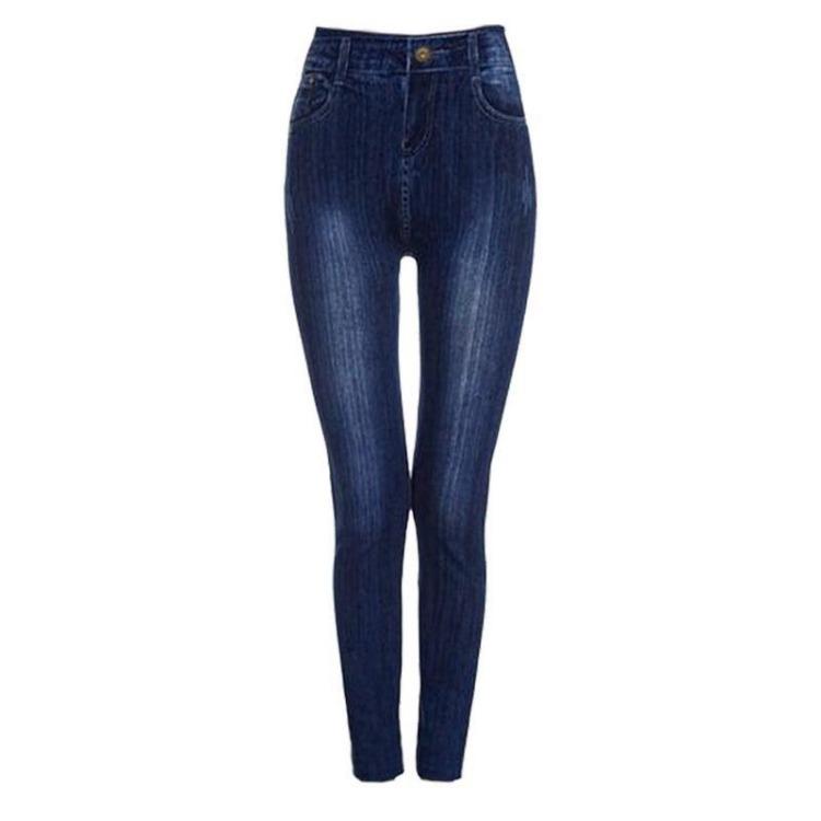 Pantaloni a Tubino da Donna a Vita Alta Taglie Forti Leggings Imitazione Jeans Casual in Denim
