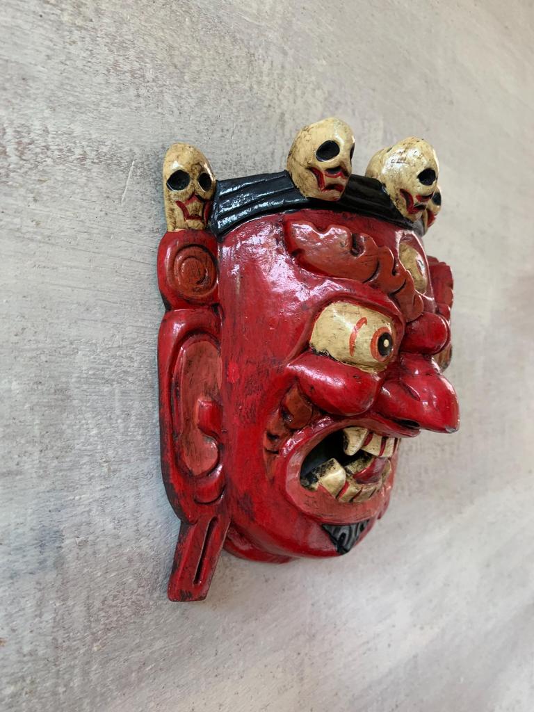 Handcrafted Wooden Wall Mask: Colorful Indian Folk Art Decor