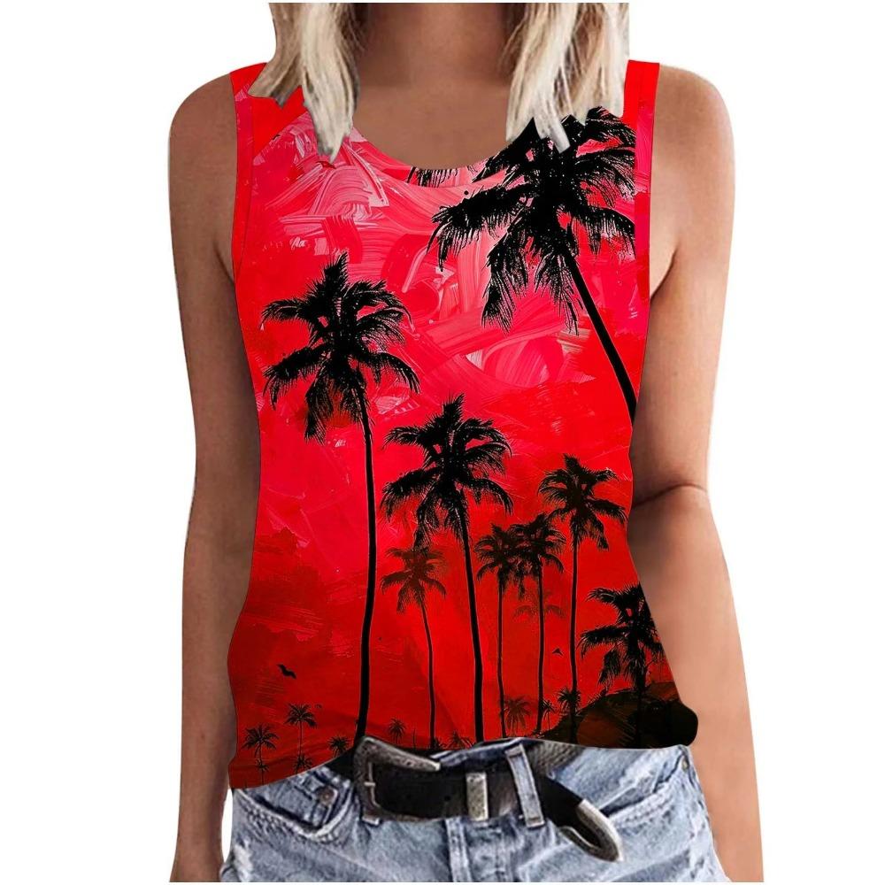 Hawaiian Coconut Tree 3D Printed Women's Summer Round Neck Casual Vest