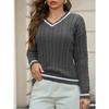 Damen V-Ausschnitt Langarm Pullover Strickpullover