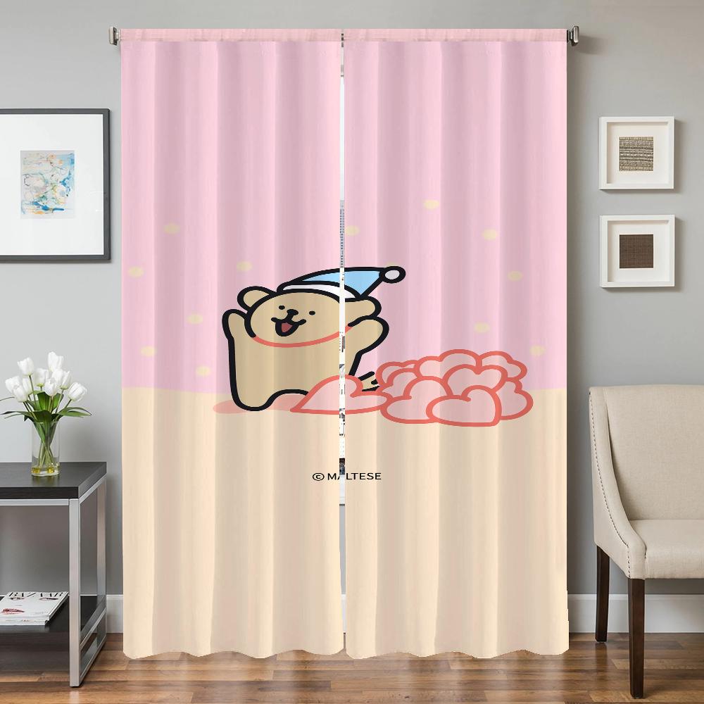 Home Interior Kitchen Curtains for Living Room 2 Pieces Blackout Curtains Door Curtain Maltese Dog Bedroom Decoration Partition