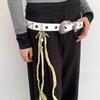 Antique Rivets Studded Waist Belt With Engraved Pattern Buckles PU Leather Pin Buckles Waistband For Women Jeans Pants