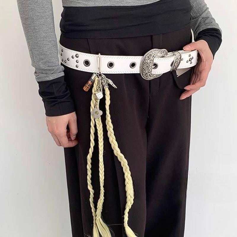 Antique Rivets Studded Waist Belt With Engraved Pattern Buckles PU Leather Pin Buckles Waistband For Women Jeans Pants