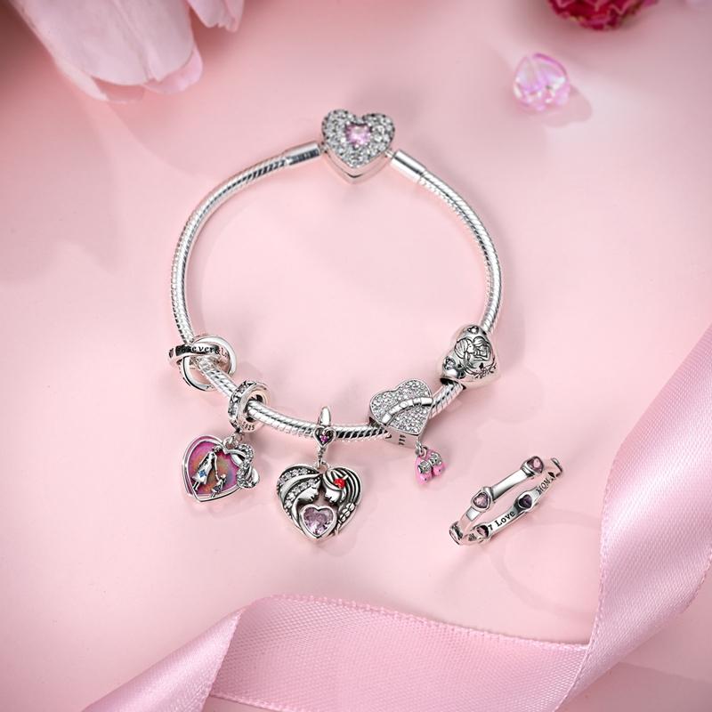 Original Copper Charm Bead Mother'S Day Love Heart Family Charm Bead Pendant Fits Bracelet Womens Jewelry Gifts