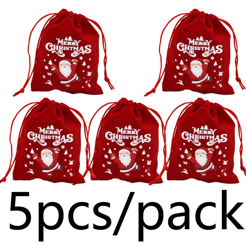 (5 pieces/bag) 10*12cm Merry Christmas Velvet Gift Bag Xmas Tree Pendant Drawstring Packaging Bag Candy Packaging DIY 10x12cm