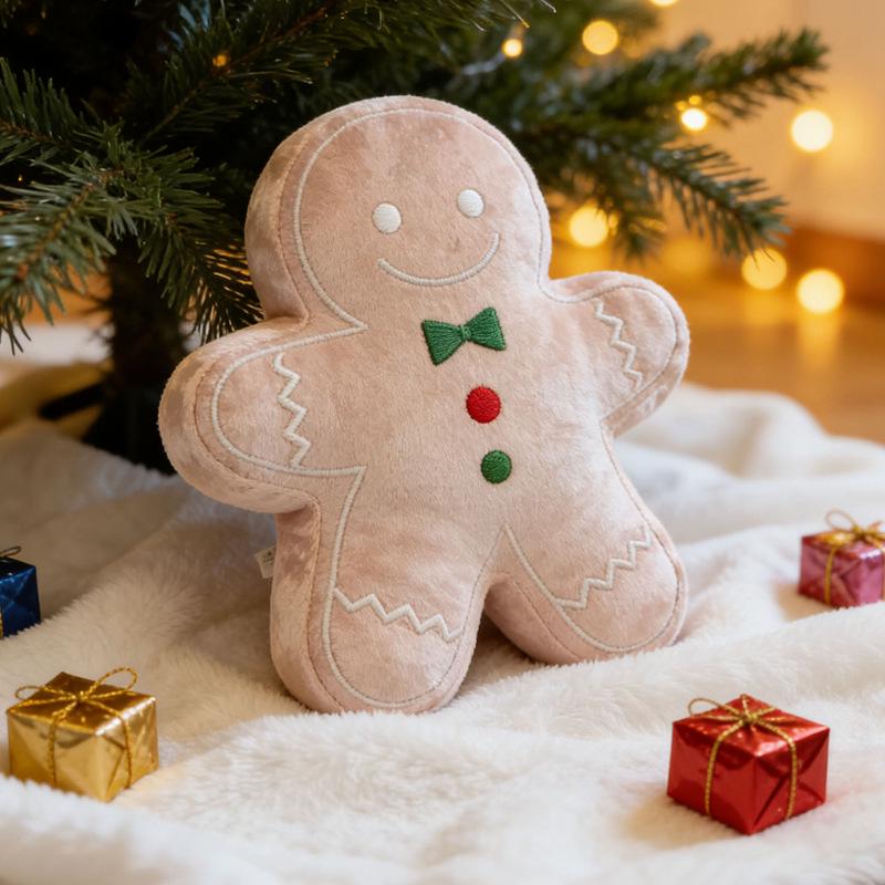 Weihnachtliches Kissen mit Lebkuchenmann, Rentier, Baum und Kranz Design
