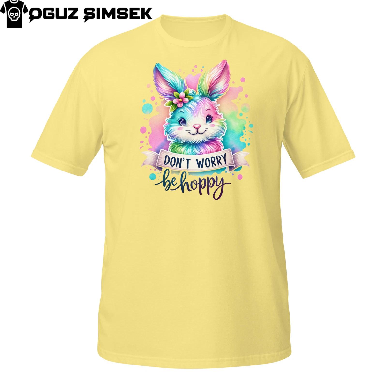 Don’t Worry Be Hoppy Bunny T-Shirt Mens Womens Tees Top | Cute Colorful Tie Dye Easter RabbiT Shirt Mens Womens Tees Top S