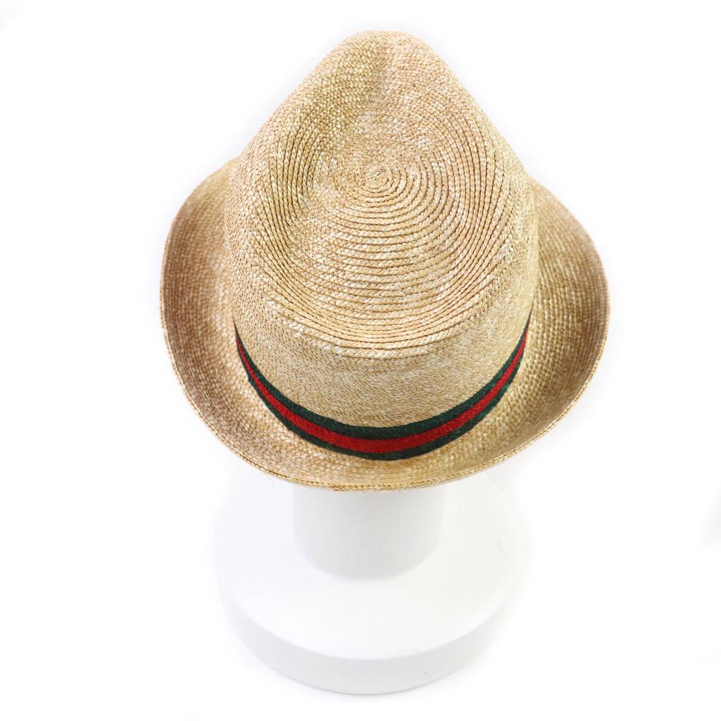 Pristine GUCCI hat Web Stripe Straw Hat natural straw Women M 434760 Used