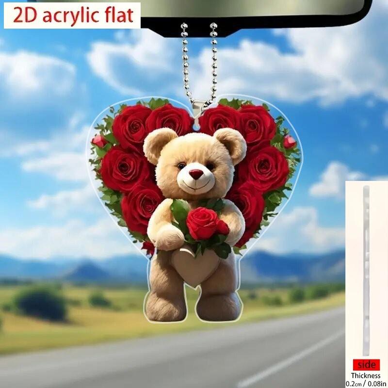 2D Acrylic Car Pendant Valentine's Gift Cute Hanging Ornament Romantic Rearview Mirror Decor Car Interior Accessories for Lovers