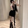 Private Style Black Sleeveless Dress With Rhinestone Embellishments For Summer 2025