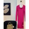 Temperament Sexy Rose Red V-Neck Slim-fit Knitted Dress Spring and Autumn New Skinny Muse Fan Dress