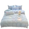 Korean Cartoon Applique Velvet Bedding Set - 4-Piece Warm Dorm Decor for Fall & Winter