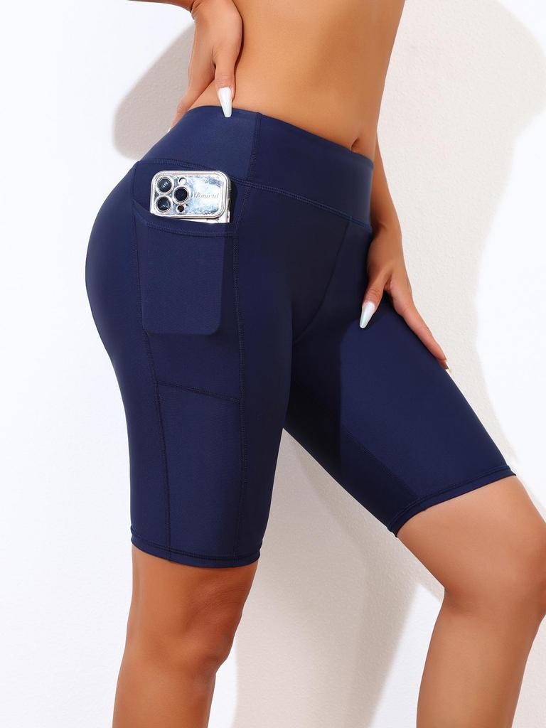 Women's High-Waisted Swim Shorts with Pockets - Flat-Leg, Five-Point Trunks