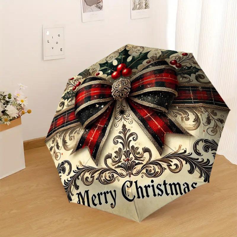 1 st Jul God Jul Mönster Paraply Design Automatiskt Öppnings- och Stängningsparaply, Högkvalitativt Reseparaply, Lättviktigt och Bärbart