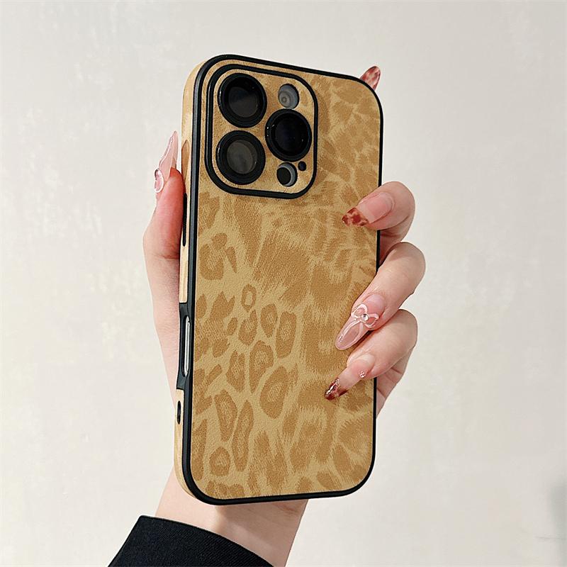 Luxury Colorful Leopard Pattern Leather Phone Case For iPhone 16 15 14 Plus 13 12 11 Pro Max Matte Shockproof Soft Bumper Cover
