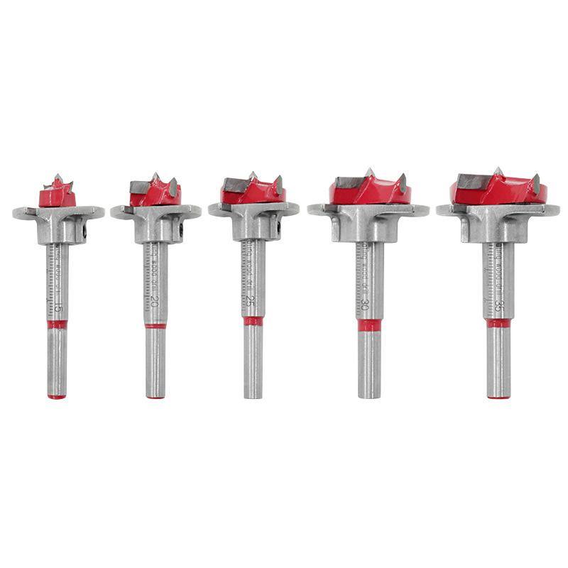 1 Satz Positionierungs-Holzbearbeitungs-Lochöffner-Set, Hartmetall-Flachbohrer, verstellbarer Scharnierloch-Reibahle 15-35mm