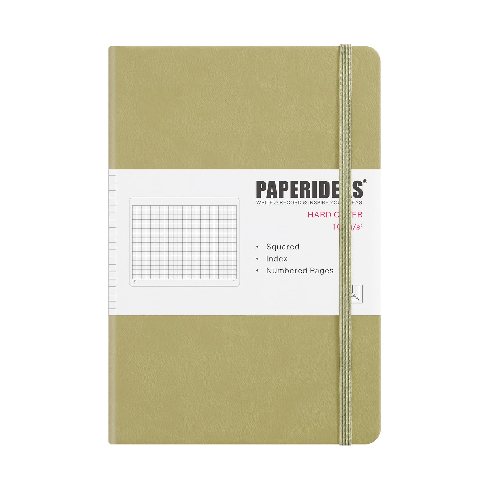 

PAPERIDEAS A5 Fully Numbered with Elastic New Colors Matcha Notebook, Hardcover, Pages, Band, (Grid, Green)