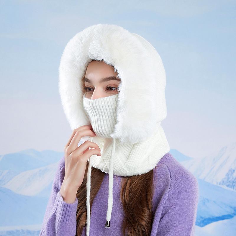 Winter Warm Mask Scarf Integrated Cap Outdoor Windproof Knitted Cap Women's Ear Protection Wool Cap