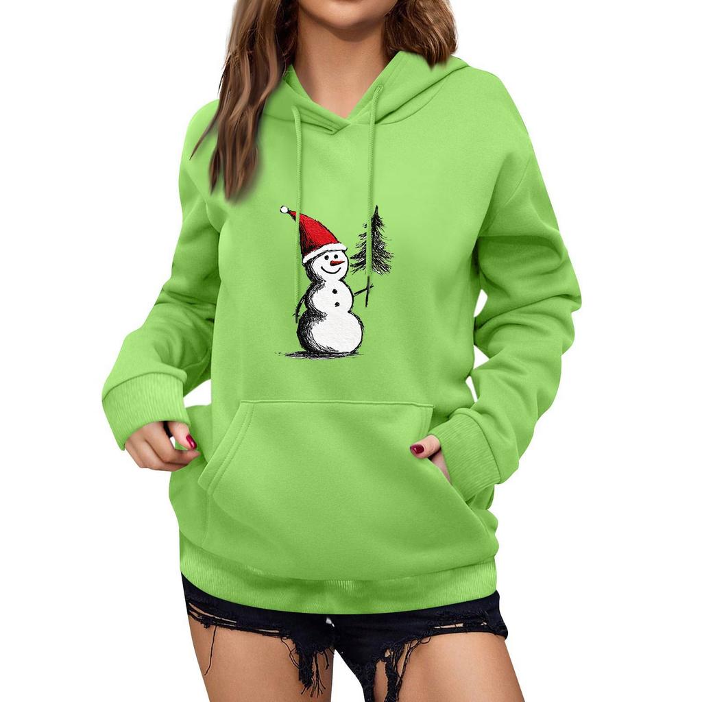 Women's Winter Christmas Printed Pullover Hooded Sweatshirt Fleece Long Sleeve Sweatshirt