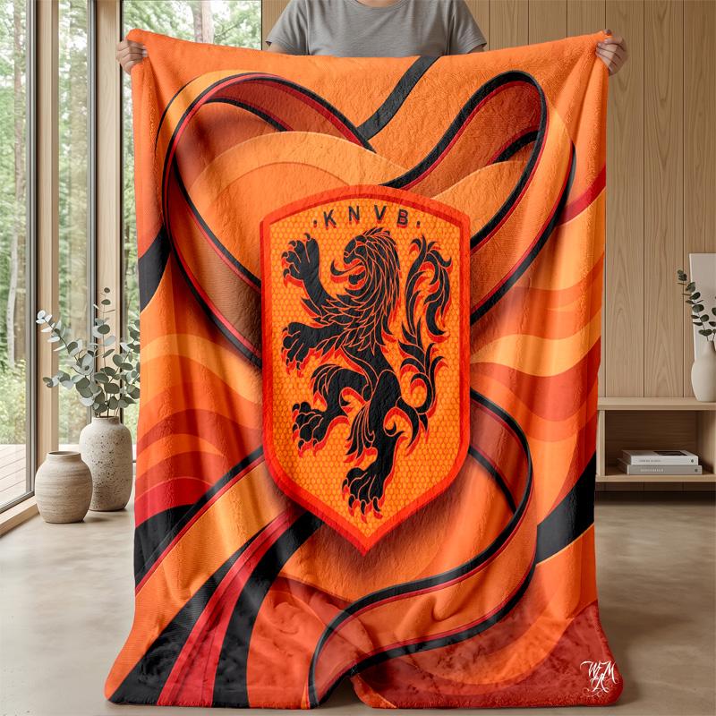 Netherlands Football Printed Flannel Blanket Skin Friendly Warm Decorative Throw for Indoor Couch Bed Daily Use