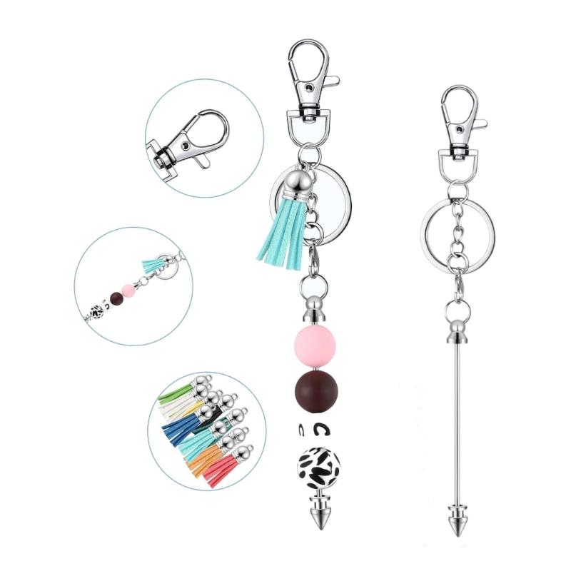 Pack of 10 Colorful Beaded Keychain Blanks Multicolored Beaded Keychain Rod Blanks for Designing Keychain Charm