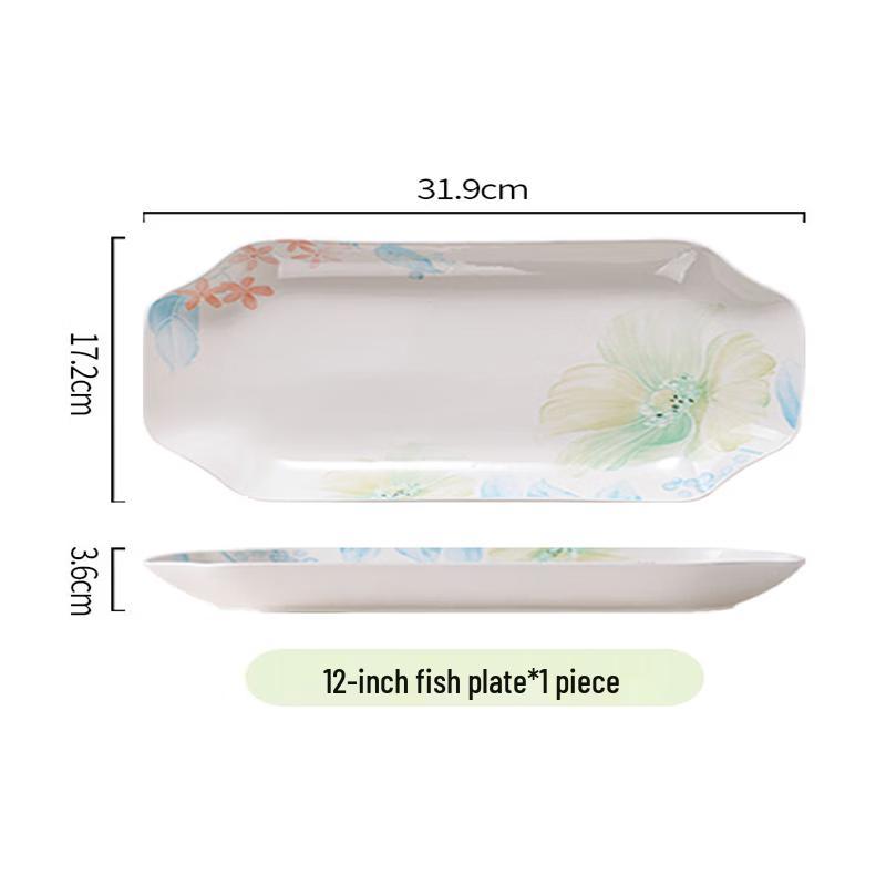 ZISIZ 12-inch White Ceramic Chinese Style Fish Plate