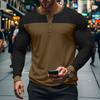 Vintage Patchwork Mens Crew Neck T Shirts Autumn Long Sleeve Contrast Color Buttoned Tops for Men Casual Slim Pullover Male Tees