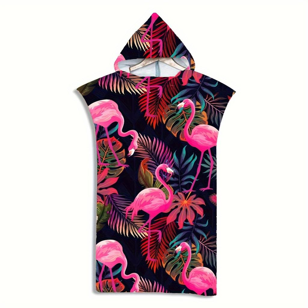 Tropisches Flamingo Kapuzen Strandtuch Umkleidetuch, Bademantel, Sporttuch für Erwachsene Kinder Schwimmen, Strand, Surfen, Tauchen, Baden