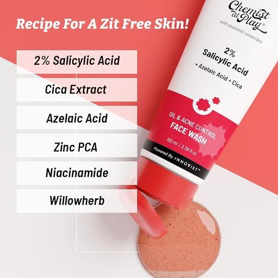 Chemist at Play 2% Salicylic Acid Face Wash For Oily Skin with Niacinamide | Sulphate Free, Anti Acne Face Cleanser | For Men & Women | 100 ml