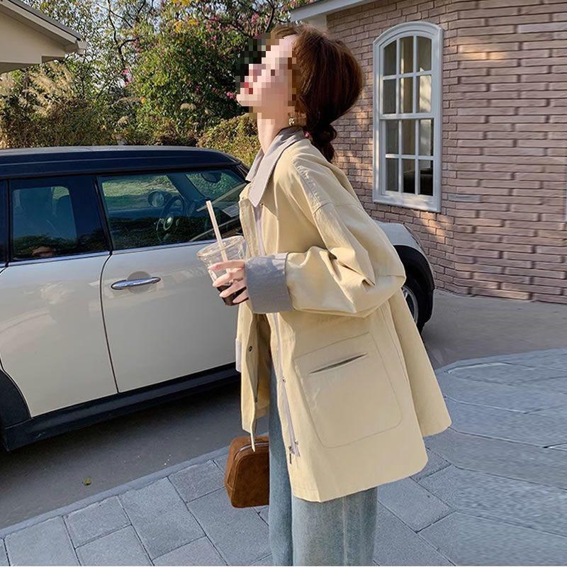 Damen Colorblock Stepp-Trenchcoat - Frühling/Herbst Koreanischer Stil, Mittellange Freizeitmodejacke