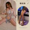 Sexy neck-hanging perspective suspender Bling sparkling sequins waist and thin tassel nightclub nightdress