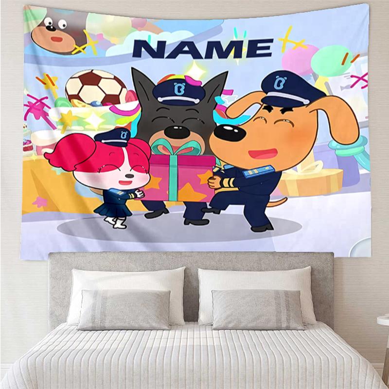 Custom Name Sheriff Labrador Print Tapestry, Backdrop, Easy Setup, Ideal for Bedroom, Office & Living Room, with Aesthetic Wall Hanging Decor.