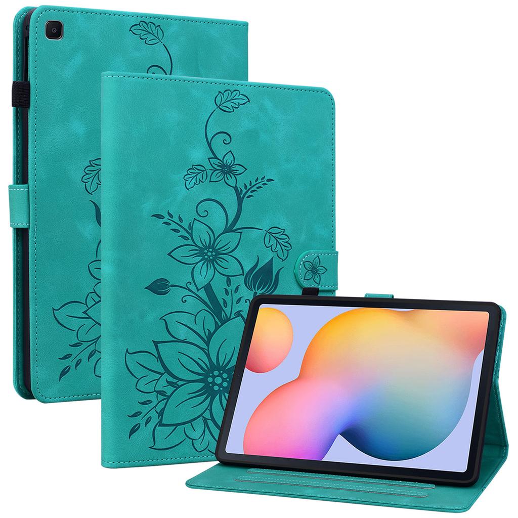 For Samsung Galaxy Tab S6 Lite (2020)/(2022)/(2024) Case Lily Flower Imprint Card Holder Leather Tablet Cover